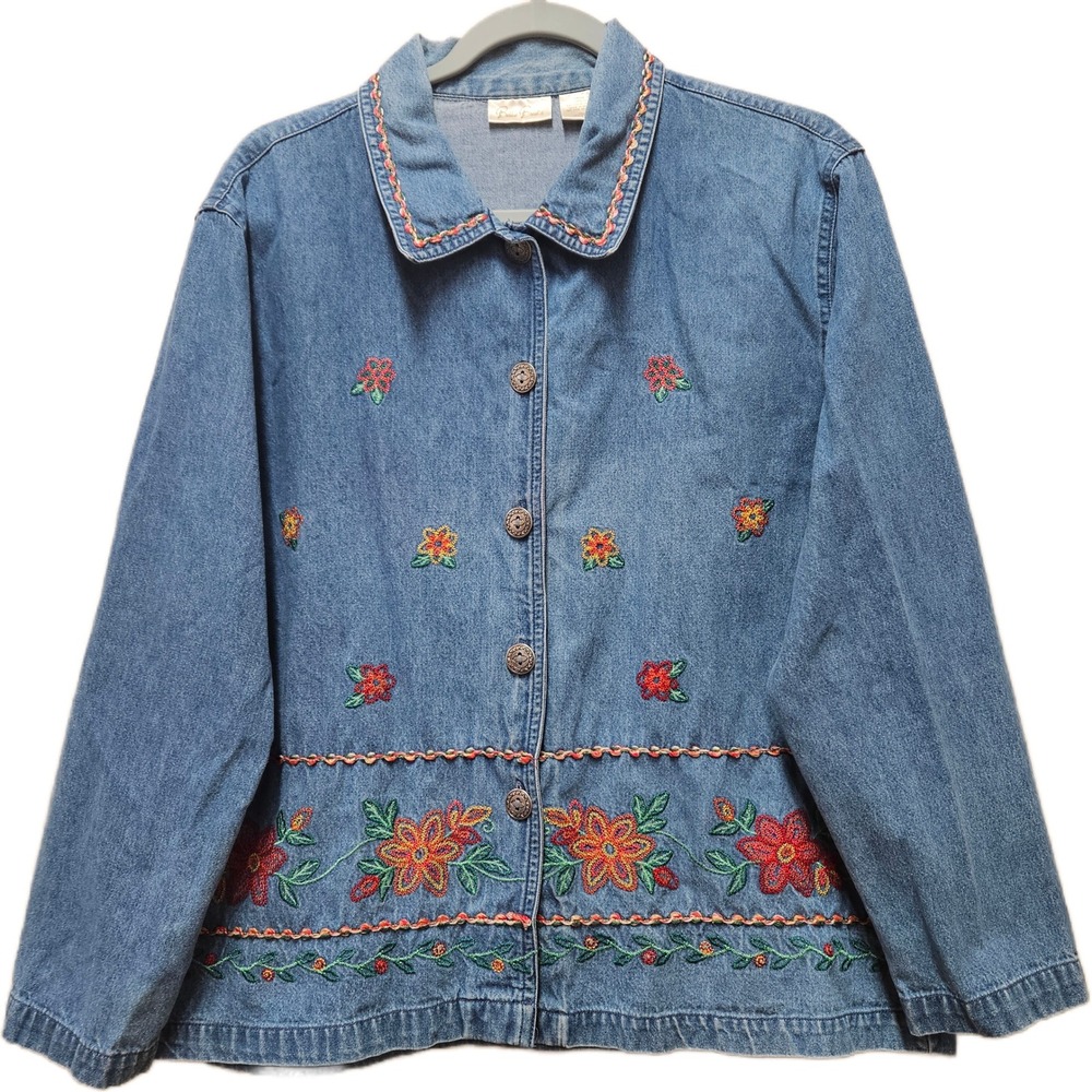 Vintage 90s Women's Bobbie Brooks Denim Floral Embroidered Shacket Large 12/14